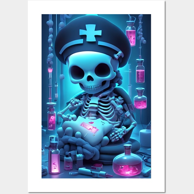 Cute Kawaii doctor skeleton Wall Art by Spaceboyishere